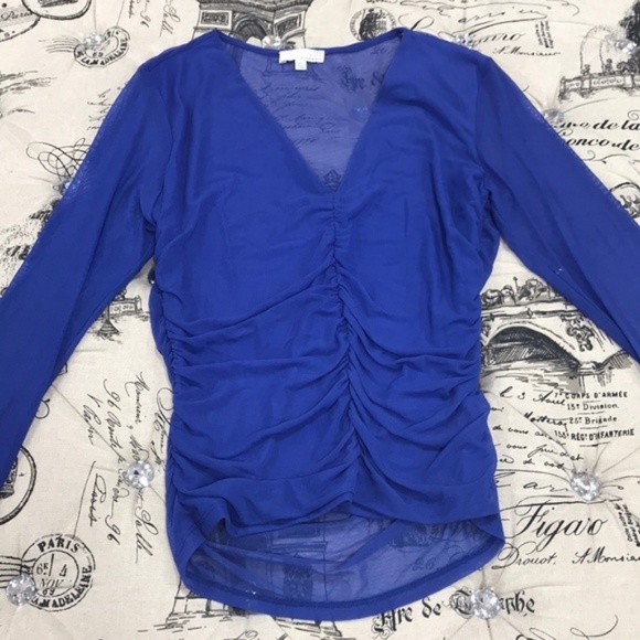 Ten Sixty Sherman Mesh Solid Print Ruched Top - Picture 4 of 7